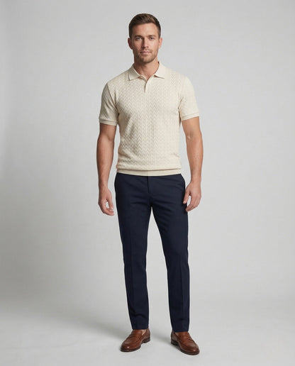 Herren Poloshirt Feinstrick V-Ausschnitt Weiß - Eveloria