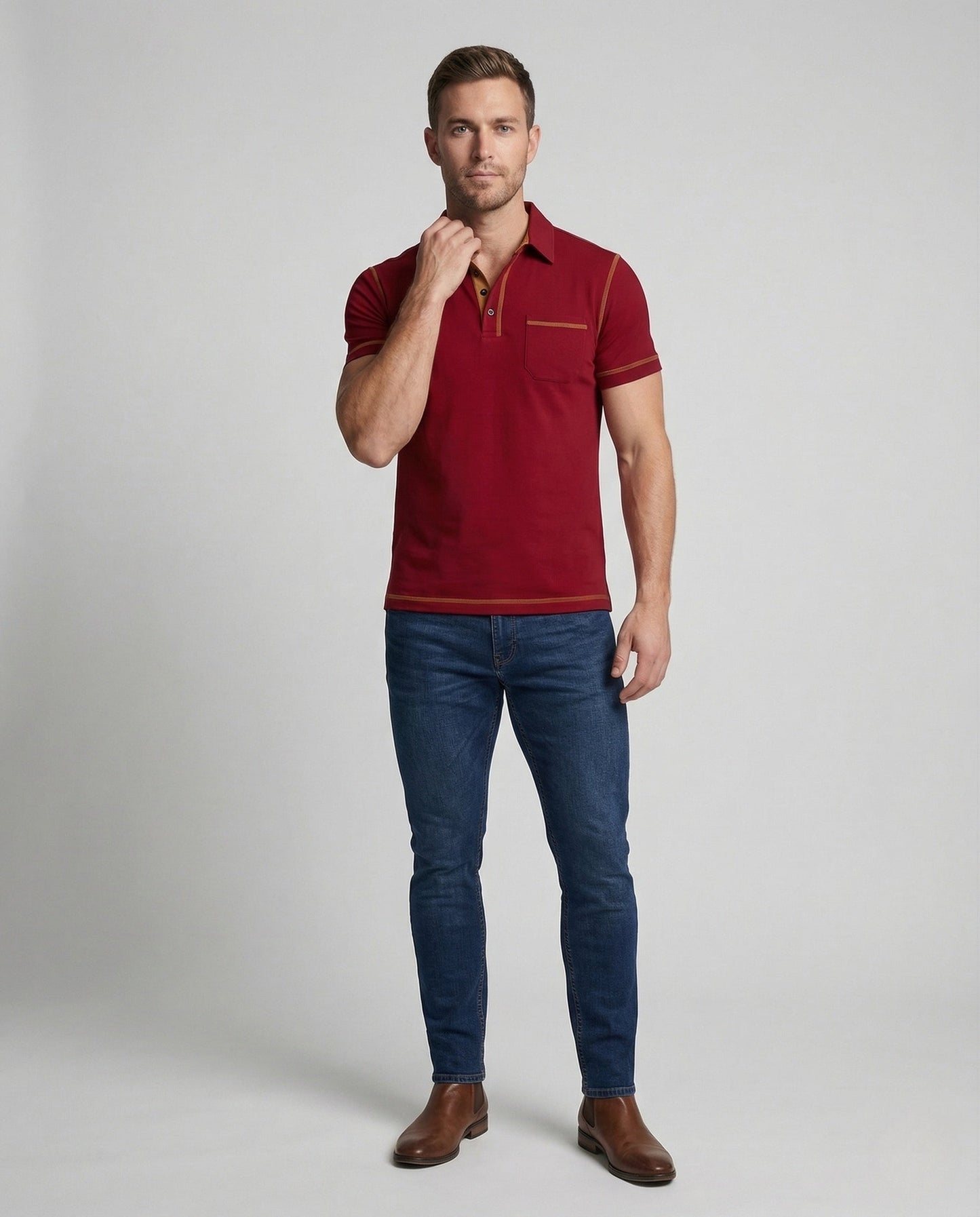 Herren Poloshirt Brusttasche Kontrastnähte - Eveloria