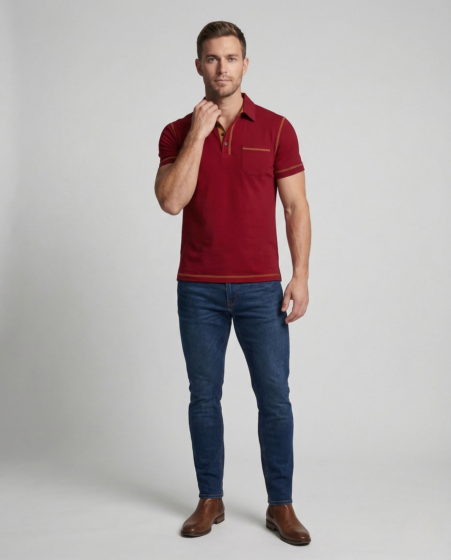Herren Poloshirt Brusttasche Kontrastnähte - Eveloria