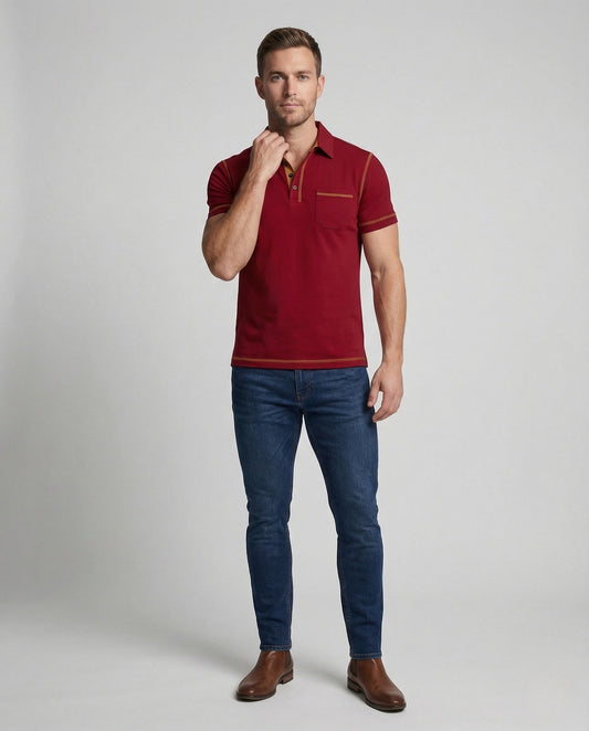 Herren Poloshirt Brusttasche Kontrastnähte - Eveloria