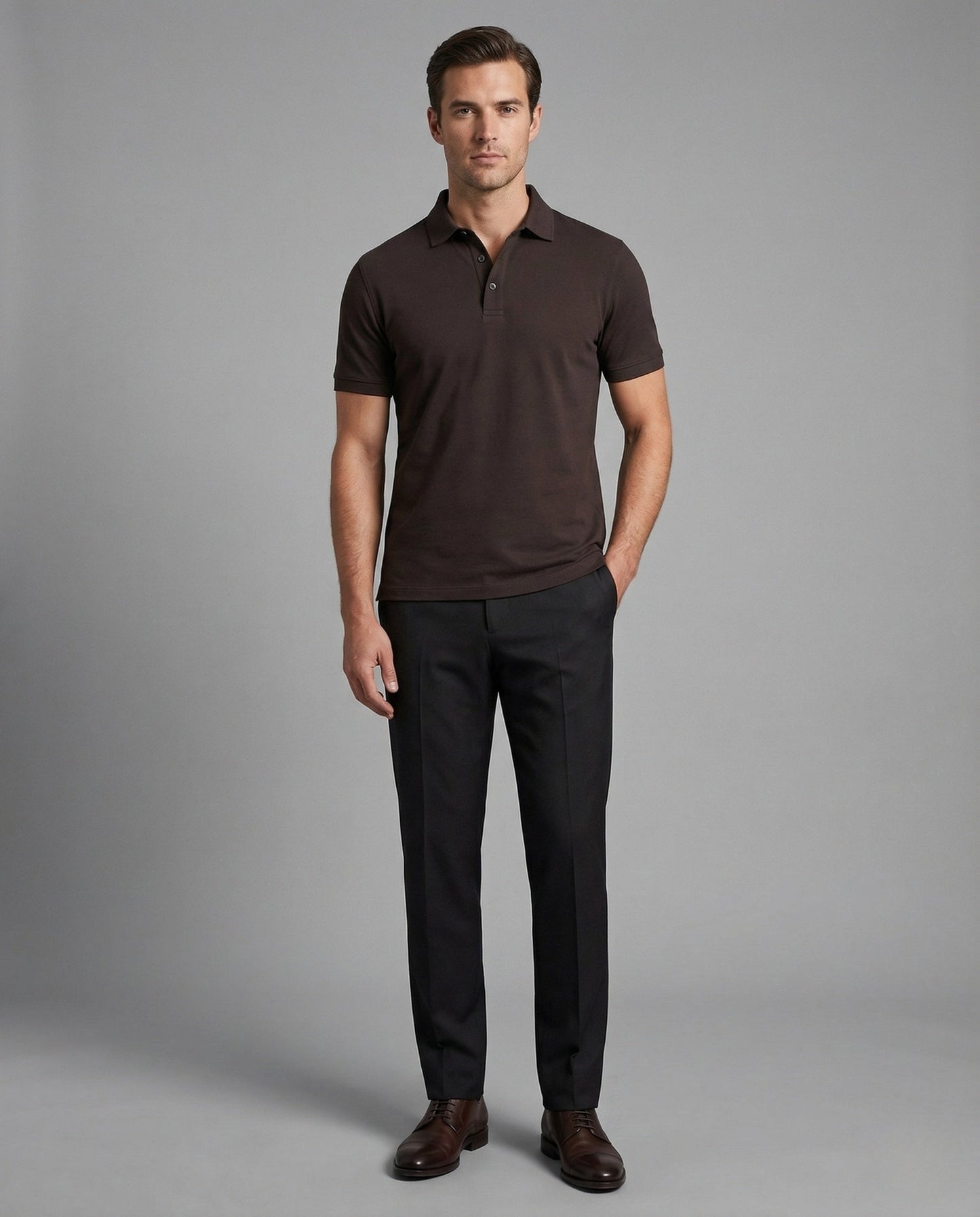 Herren Poloshirt Baumwoll Jersey Einfach Schwarz - Eveloria