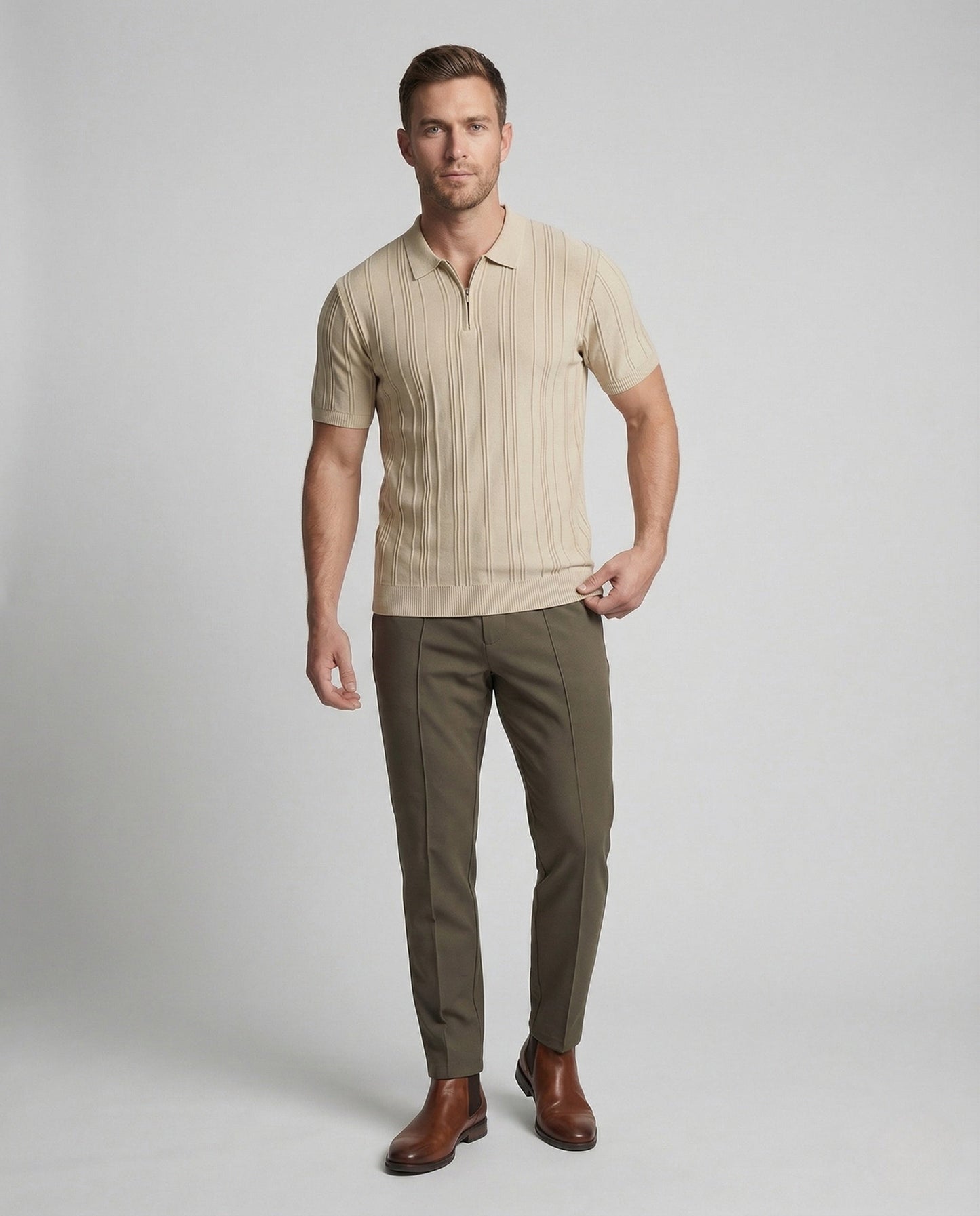 Herren Poloshirt Strick Halbzip Reliefstruktur - Eveloria