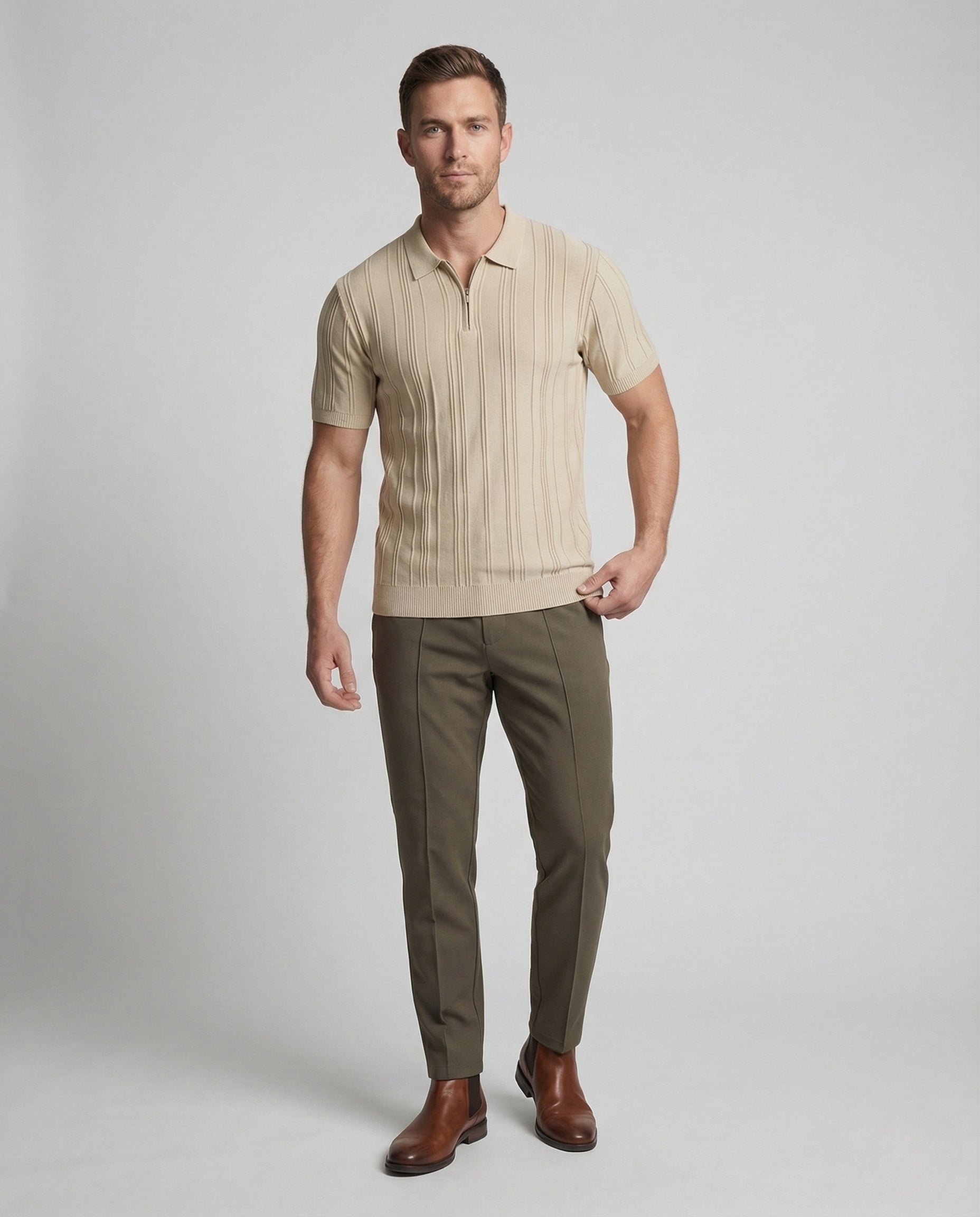 Herren Poloshirt Strick Halbzip Reliefstruktur - Eveloria