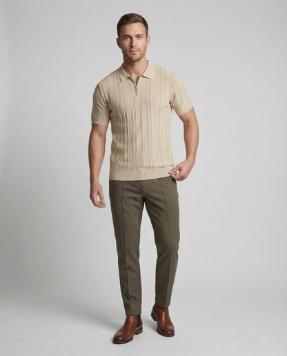 Herren Poloshirt Strick Halbzip Reliefstruktur - Eveloria