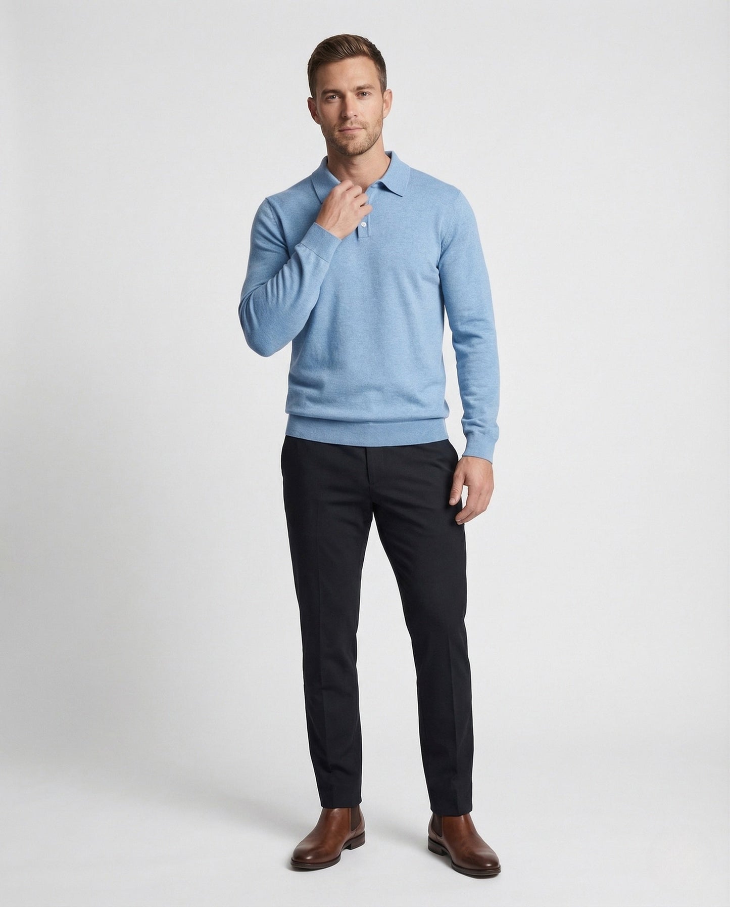 Herren Langarm Polo Strickshirt mit Knöpfen - Eveloria