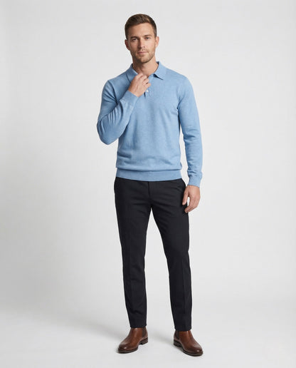 Herren Langarm Polo Strickshirt mit Knöpfen - Eveloria