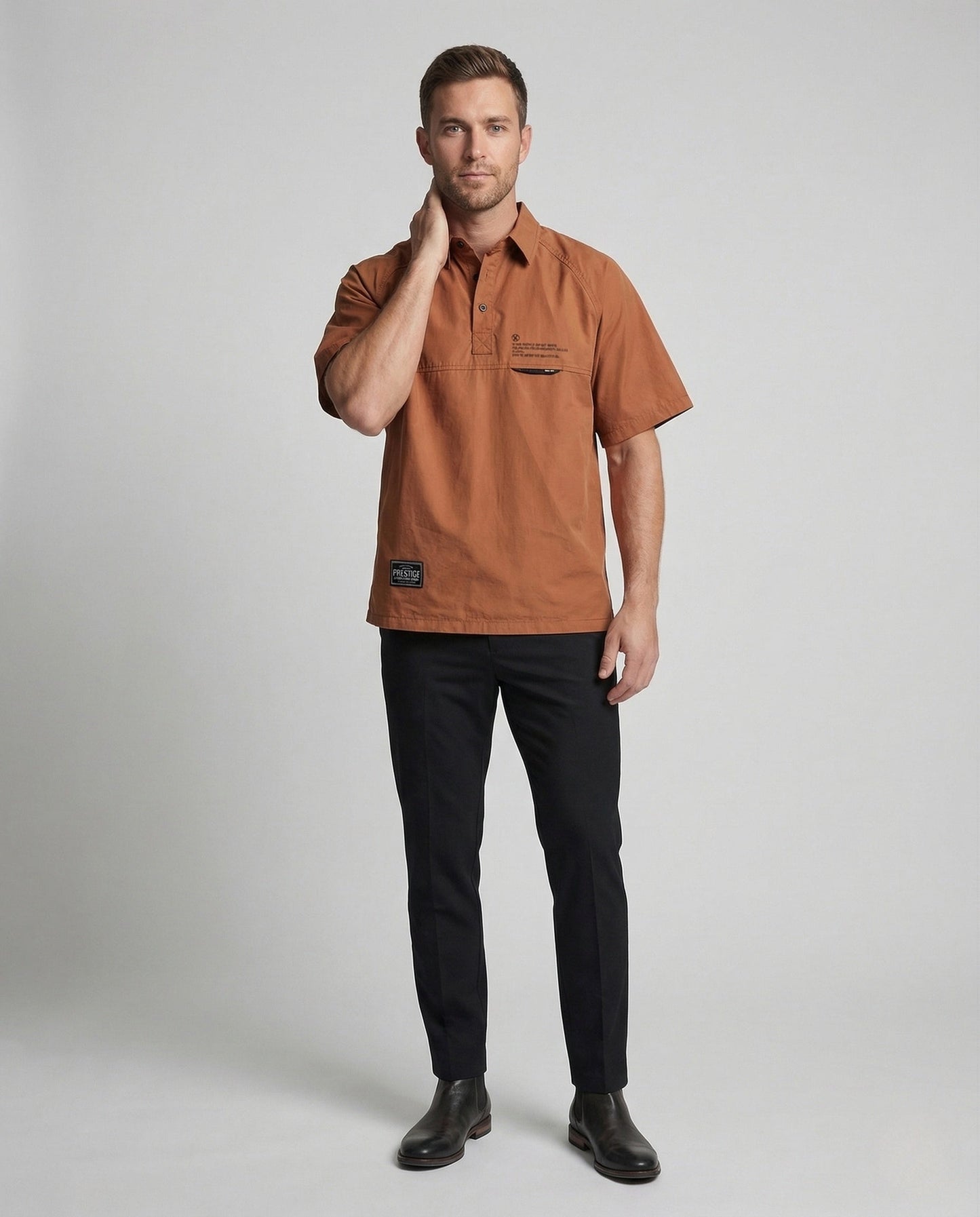 Herren Oversize Poloshirt Kurzarm Raglanärmel Logo Patch - Eveloria