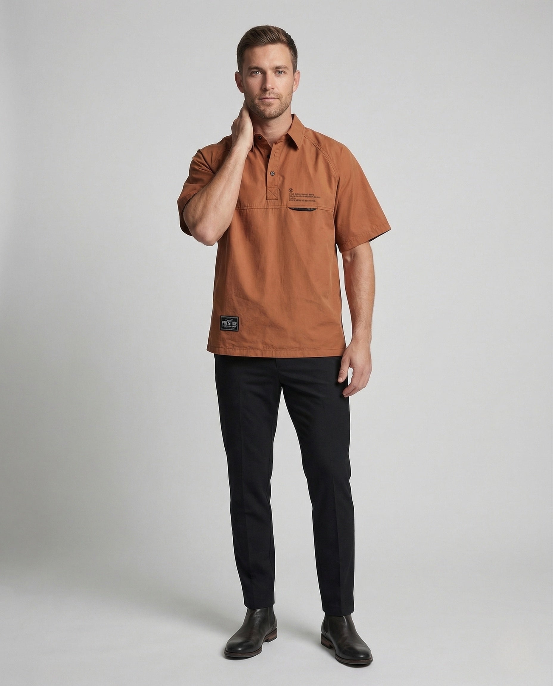 Herren Oversize Poloshirt Kurzarm Raglanärmel Logo Patch - Eveloria