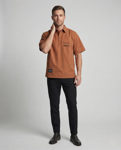 Herren Oversize Poloshirt Kurzarm Raglanärmel Logo Patch - Eveloria