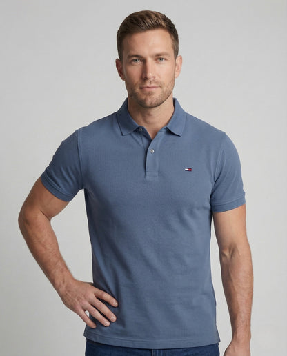 Herren Piqué Poloshirt Kentkragen Logo Patch - Eveloria