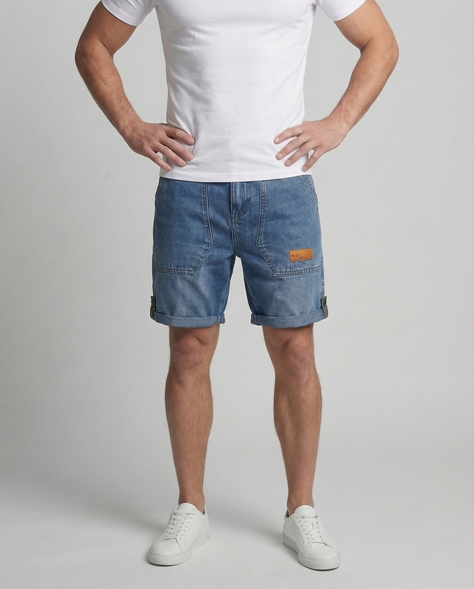 Herren Denim Shorts Cargotaschen Umschlagsaum Blau - Eveloria