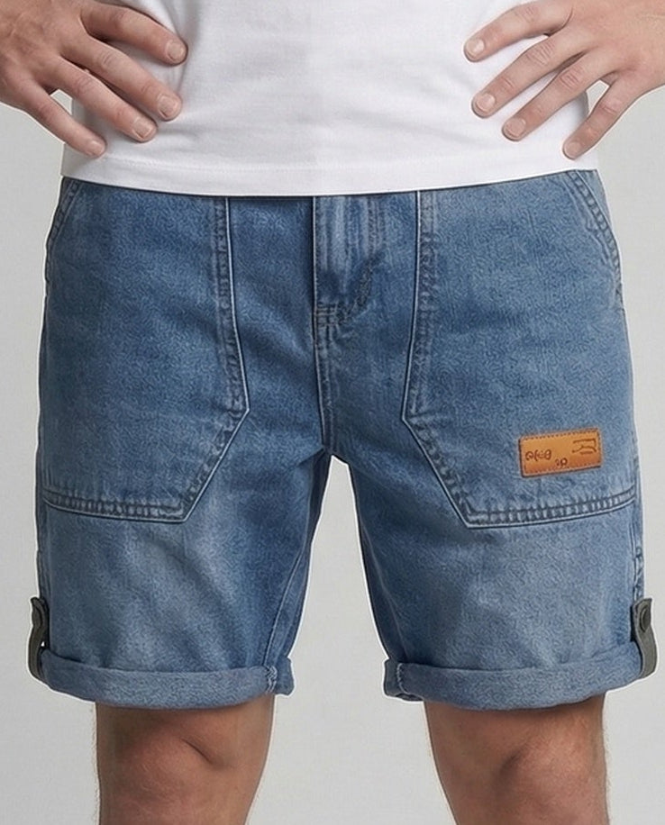 Herren Denim Shorts Cargotaschen Umschlagsaum Blau