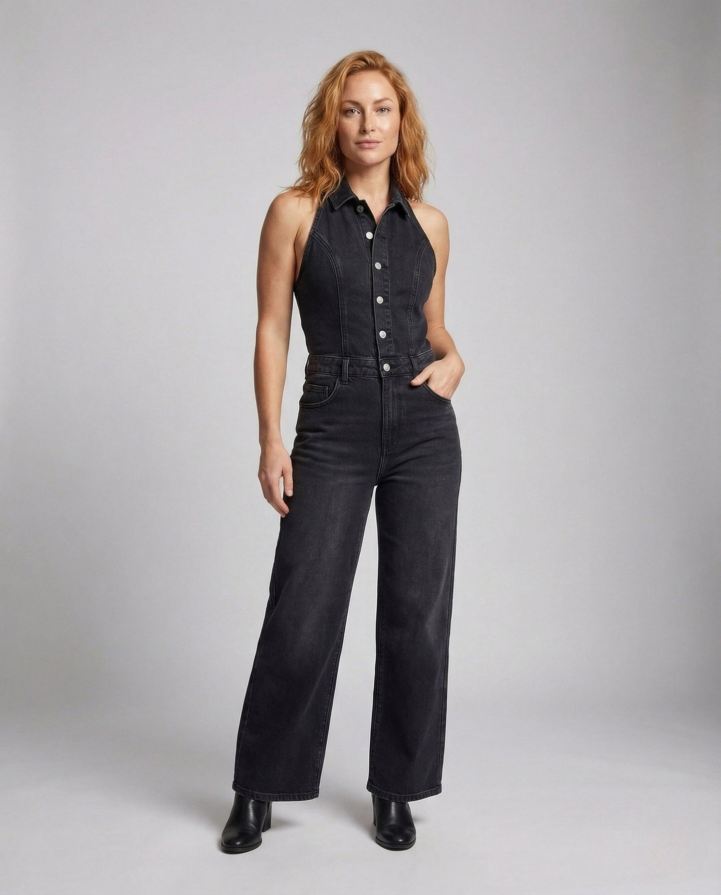 Damen Taillierte Jeans-Overalls Weites Bein - Eveloria