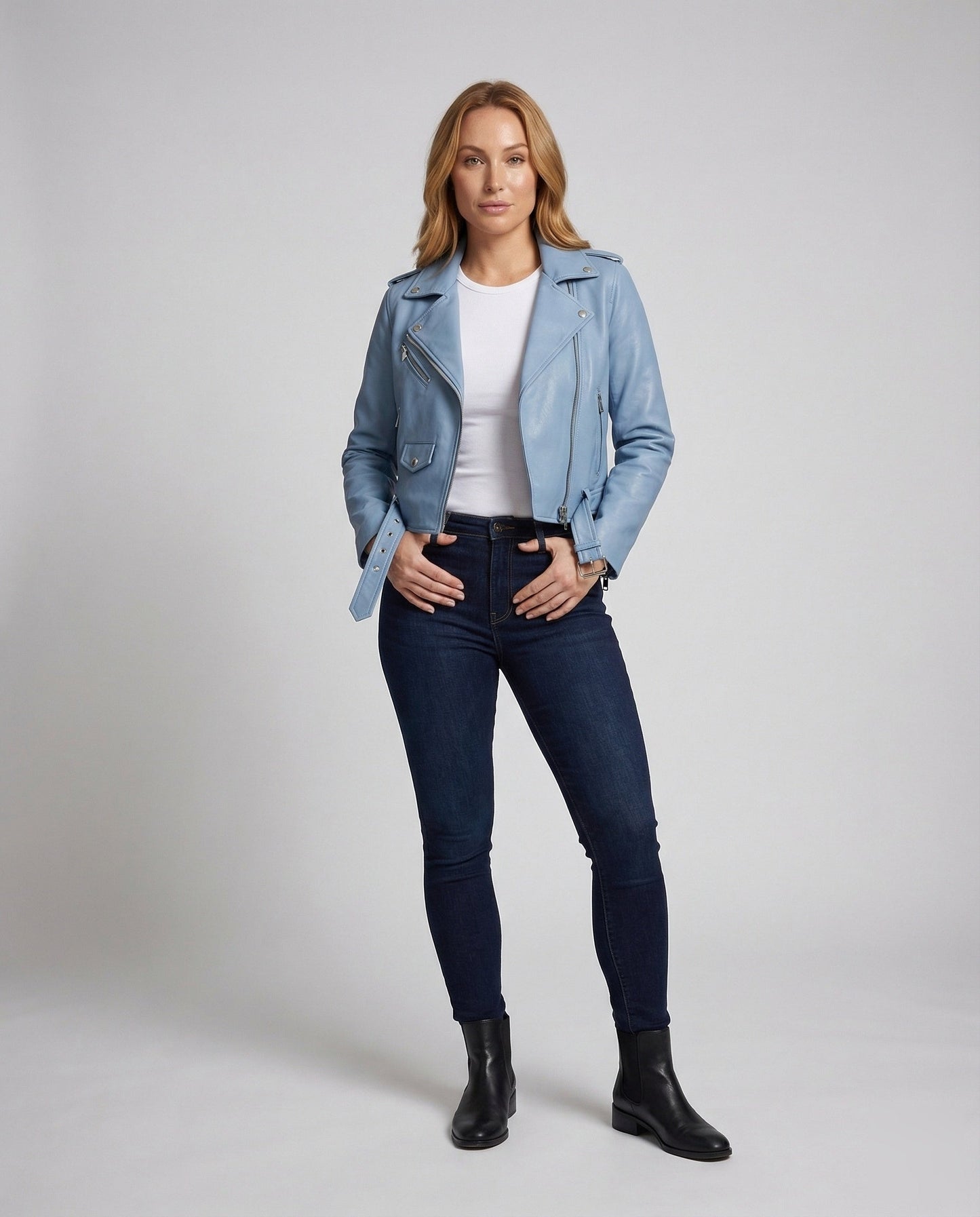 Damen Bikerjacke Kurz Kunstleder Reißverschluss Schwarz - Eveloria