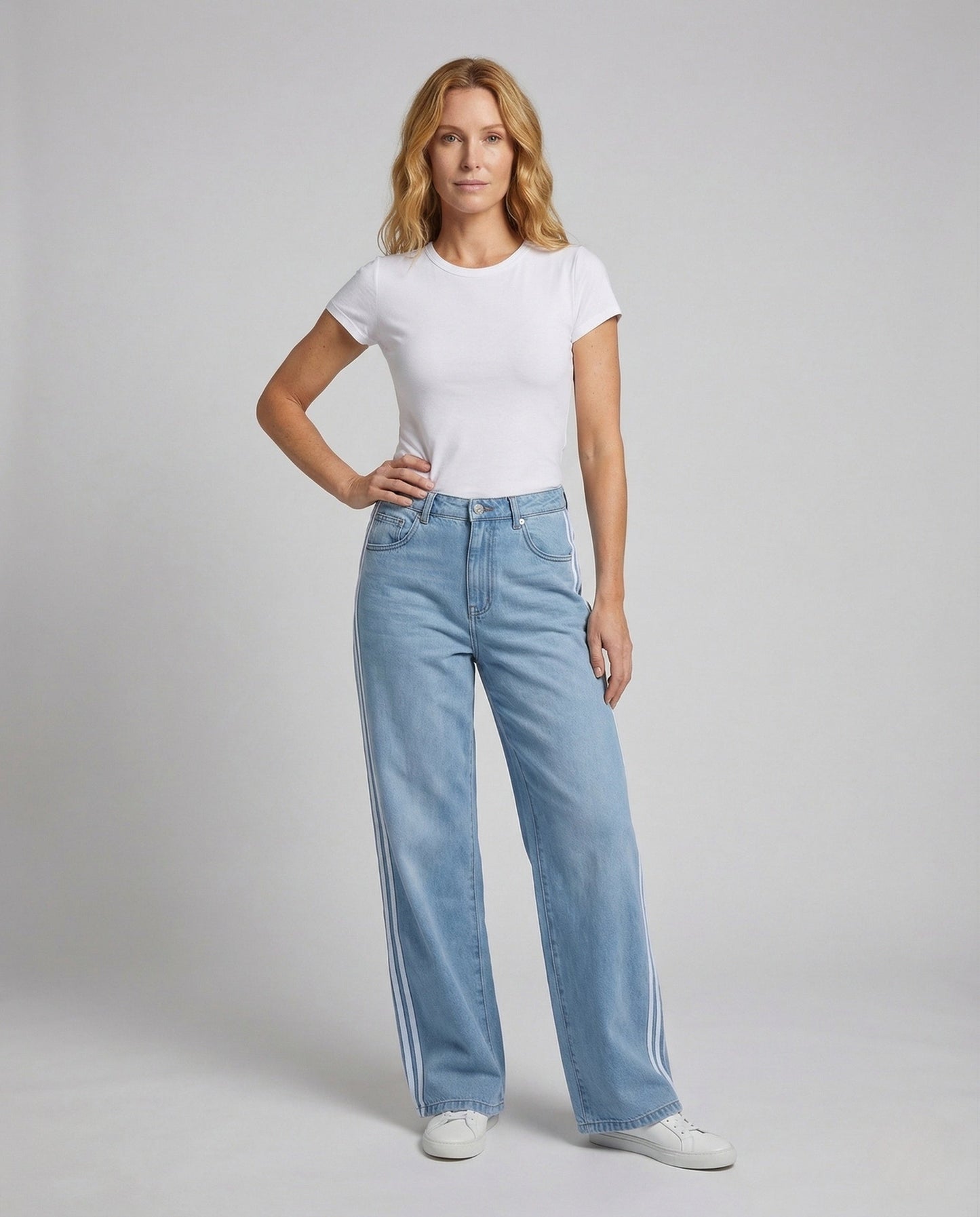 Damen High Waist Jeanshose Weitbein Style - Eveloria