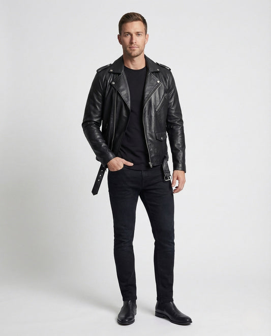 Herren Bikerjacke Kunstleder Tailliert - Eveloria