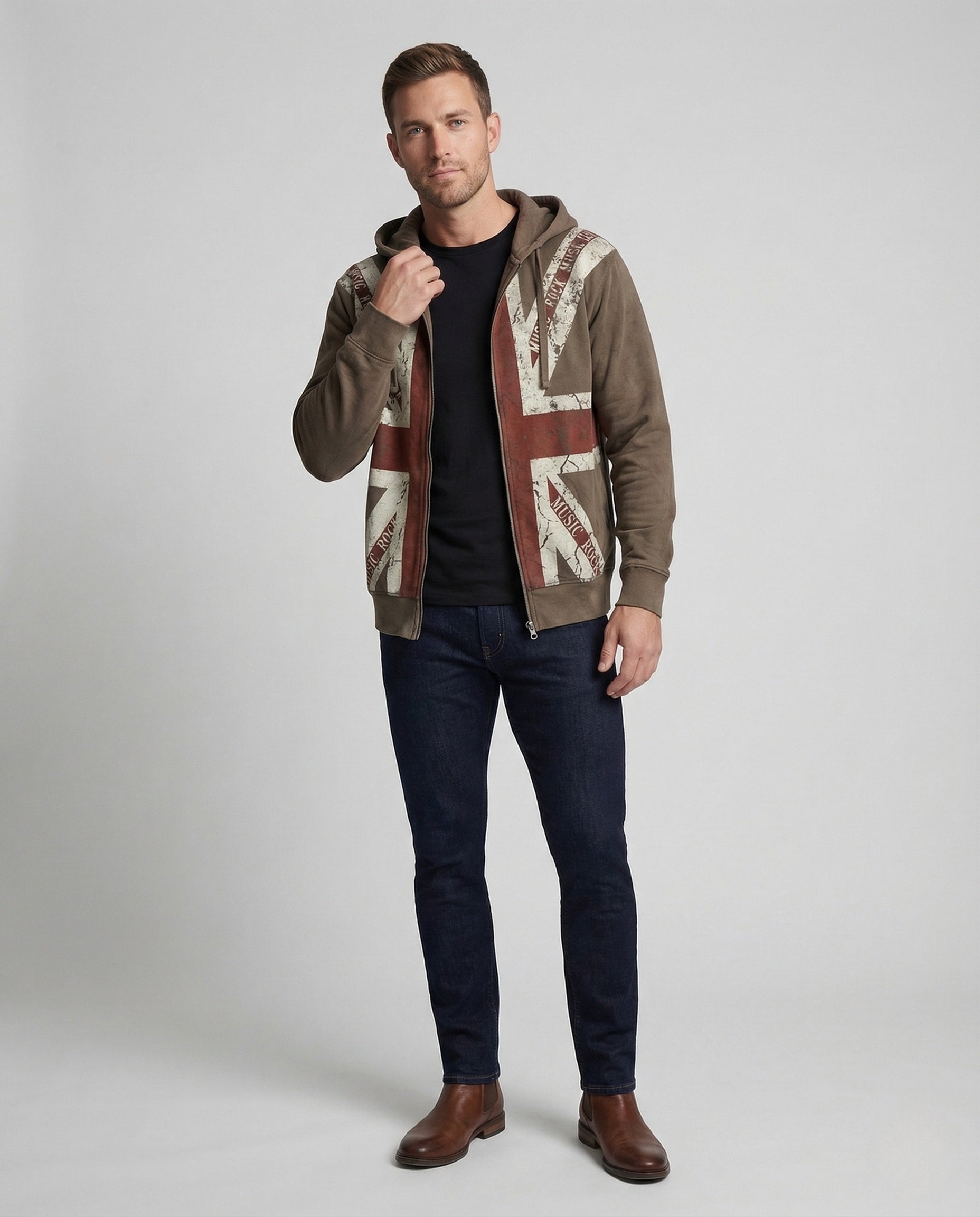Unisex Vintage Hoodie Zipjacke Flaggenprint - Eveloria
