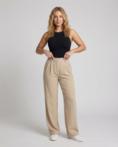 Damen High-Waist-Hose Weites Bein Verdeckter Reißverschluss Schwarz - Eveloria