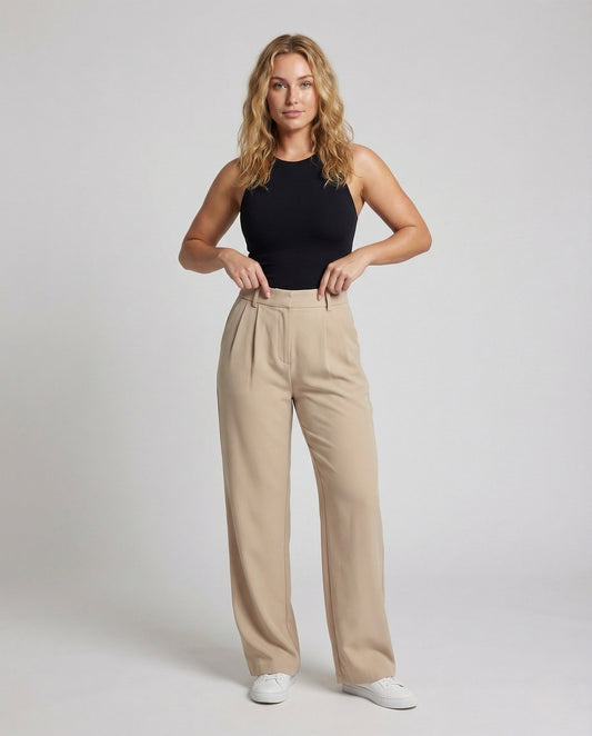 Damen High-Waist-Hose Weites Bein Verdeckter Reißverschluss Schwarz - Eveloria