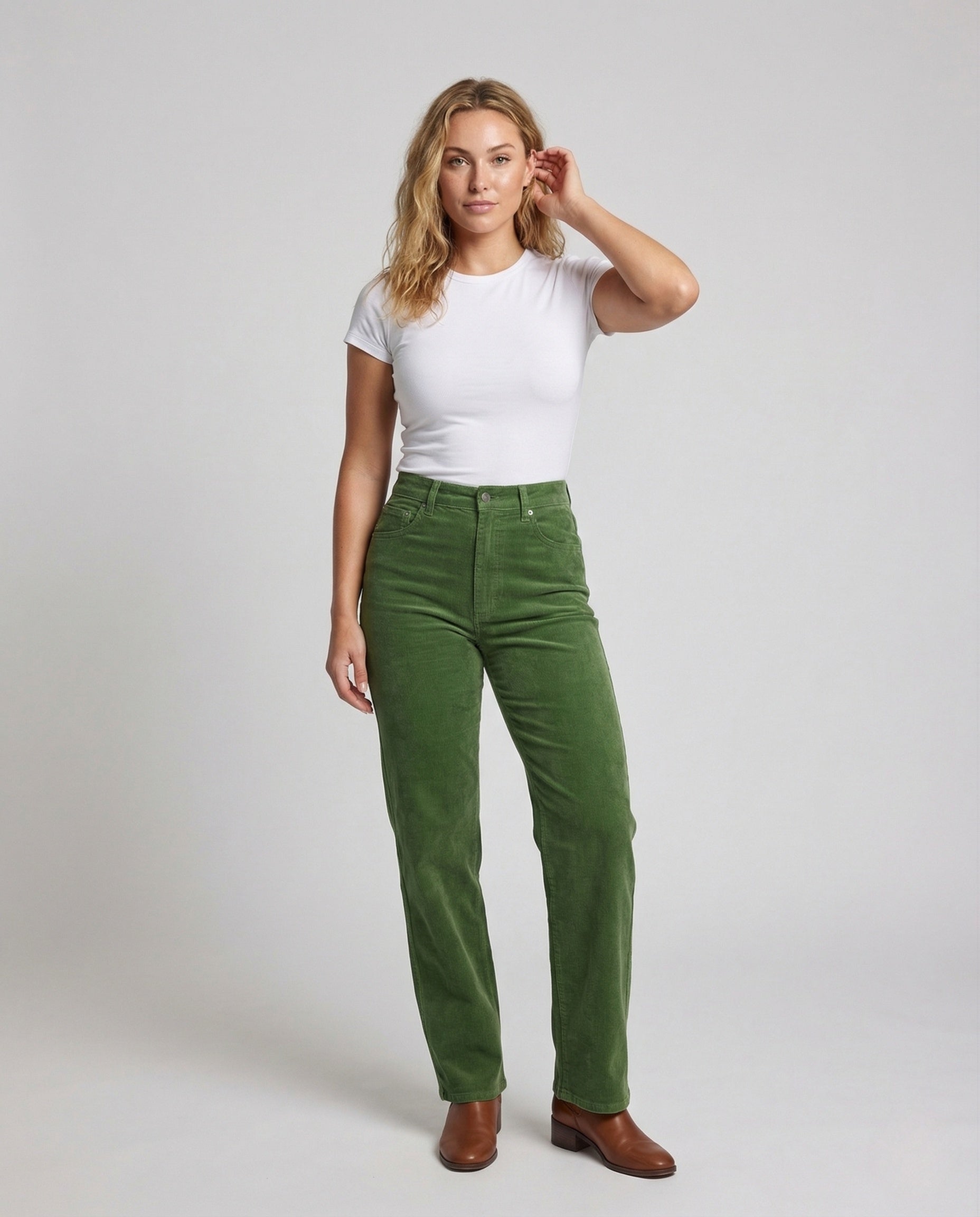 Damen High-Waist-Cordhose Gerades Bein Mit Gesäßtaschen - Eveloria
