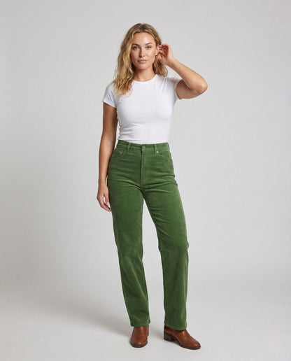 Damen High-Waist-Cordhose Gerades Bein Mit Gesäßtaschen - Eveloria