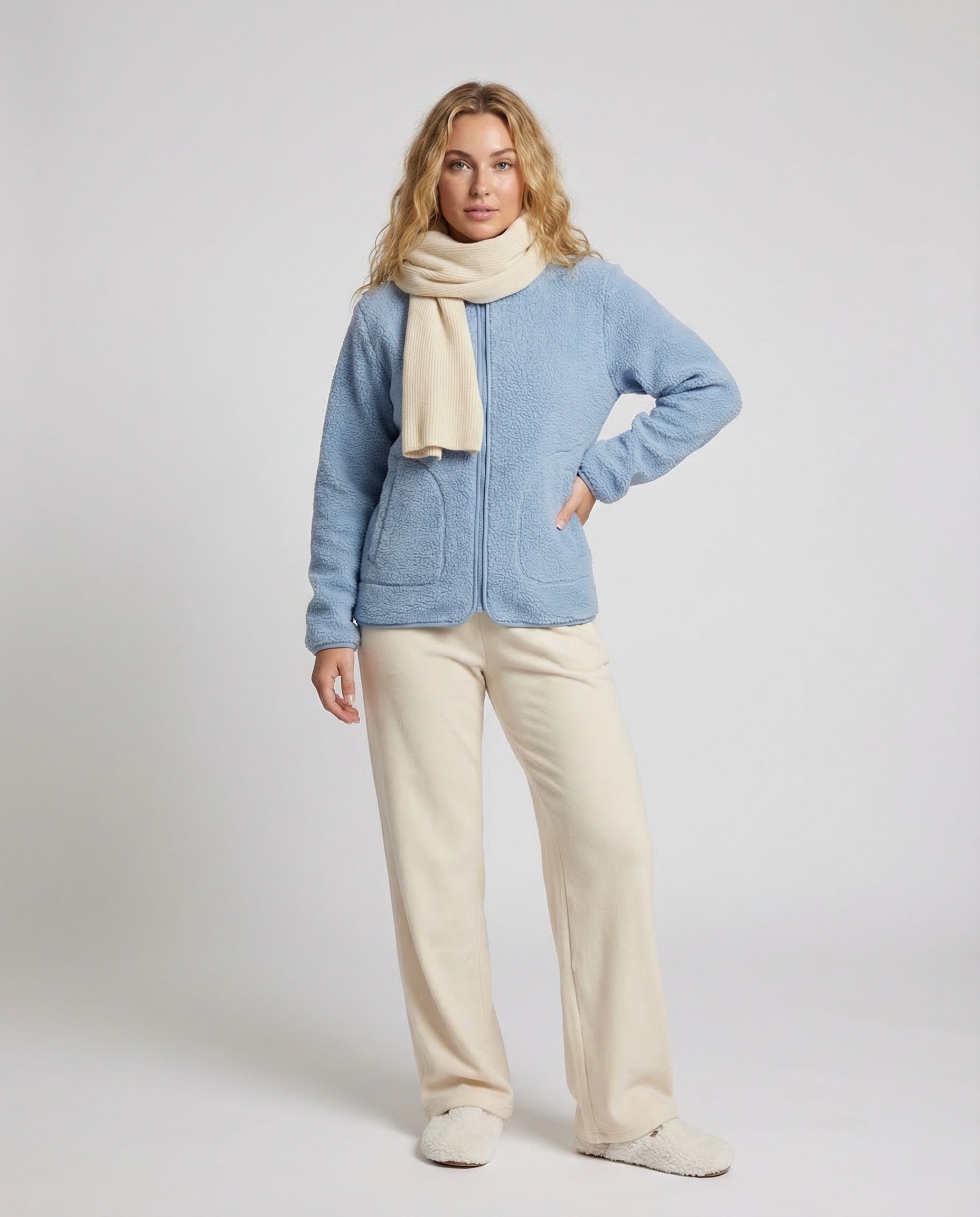 Damen Fleecejacke Teddy Reißverschluss Stehkragen mit Taschen - Eveloria