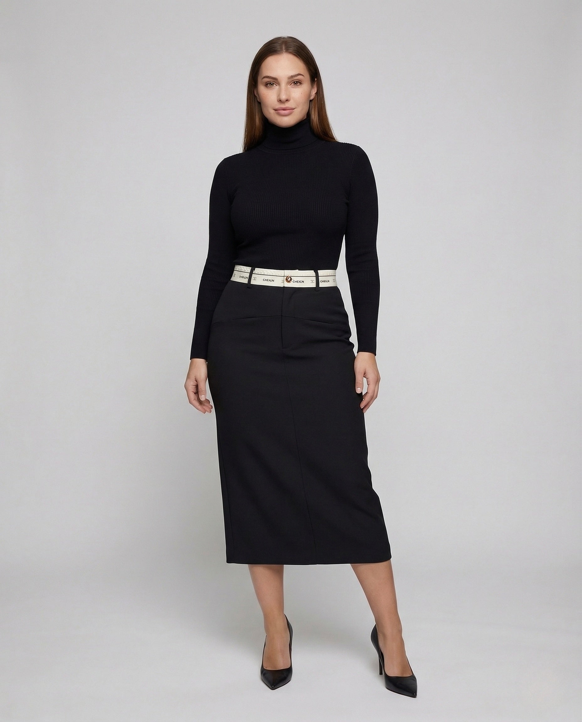 Damen High Waist Bleistiftrock mit Logobund - Eveloria