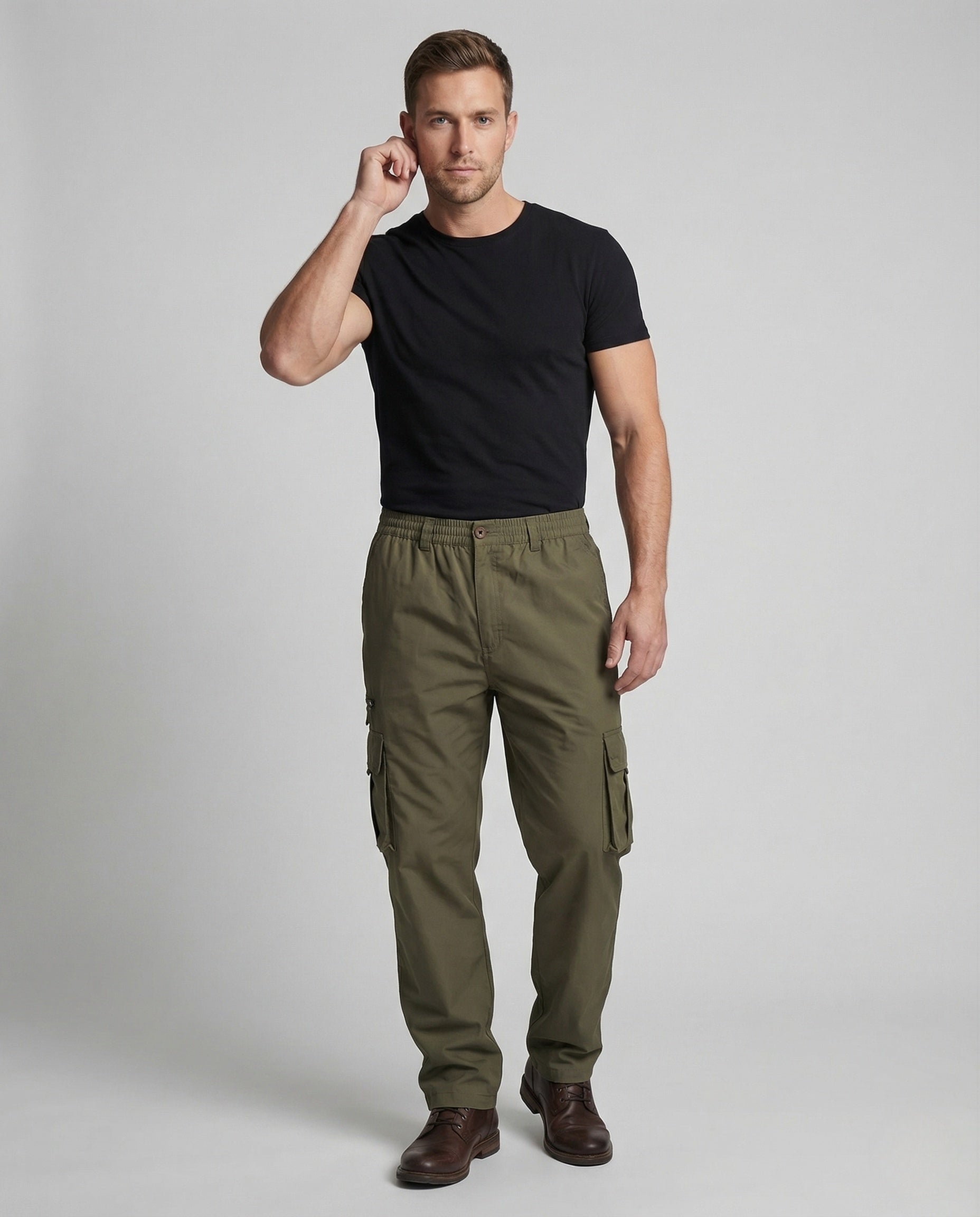 Herren Cargohose Elastischer Bund Schwarz - Eveloria