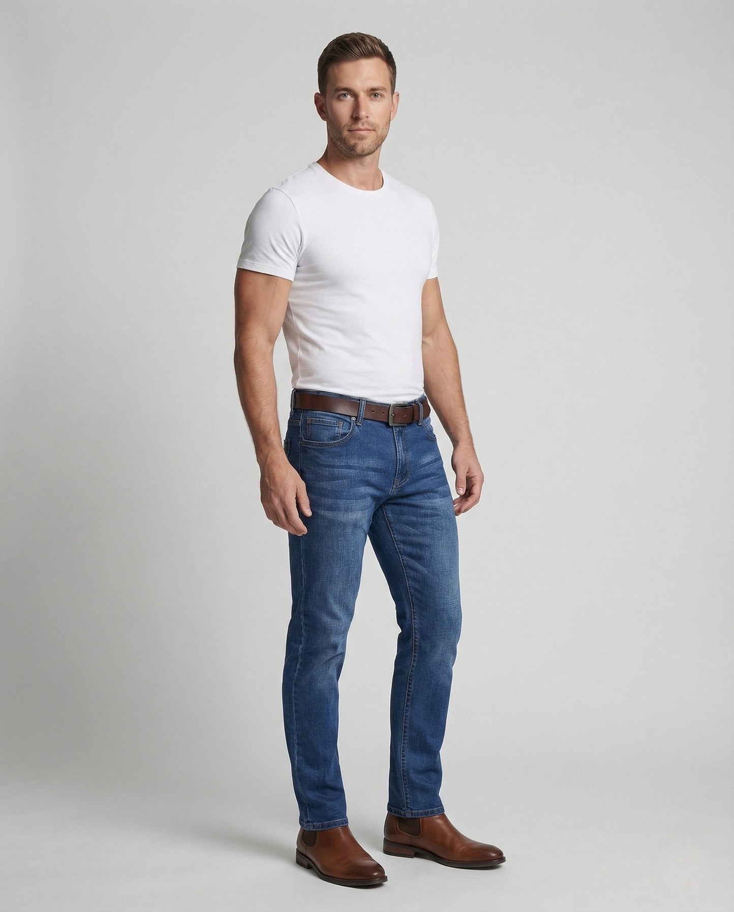 Herren Jeans Tapered Stretch Used-Look Waschung - Eveloria