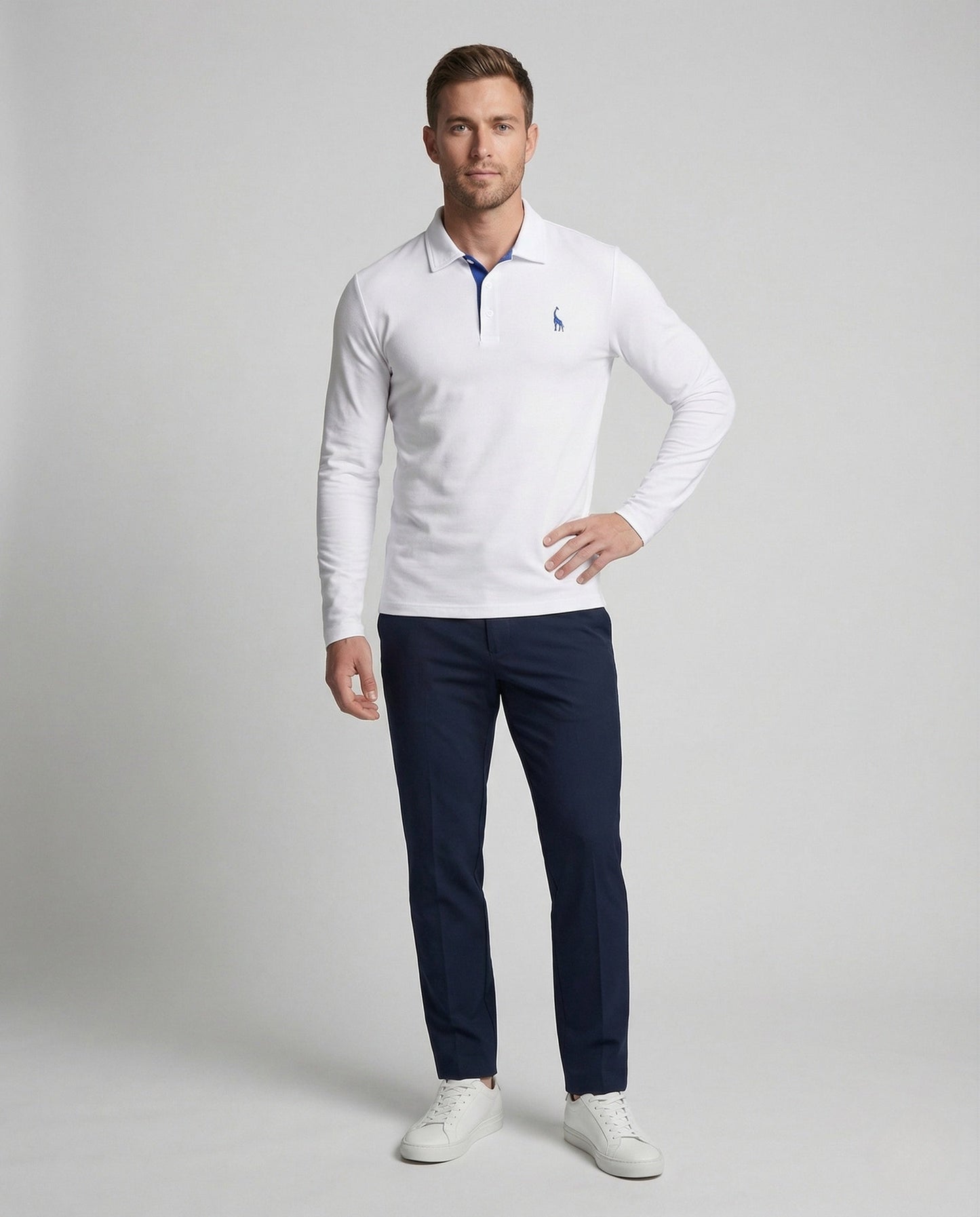 Herren Polo Langarm Baumwollpiqué Kentkragen Logo - Eveloria