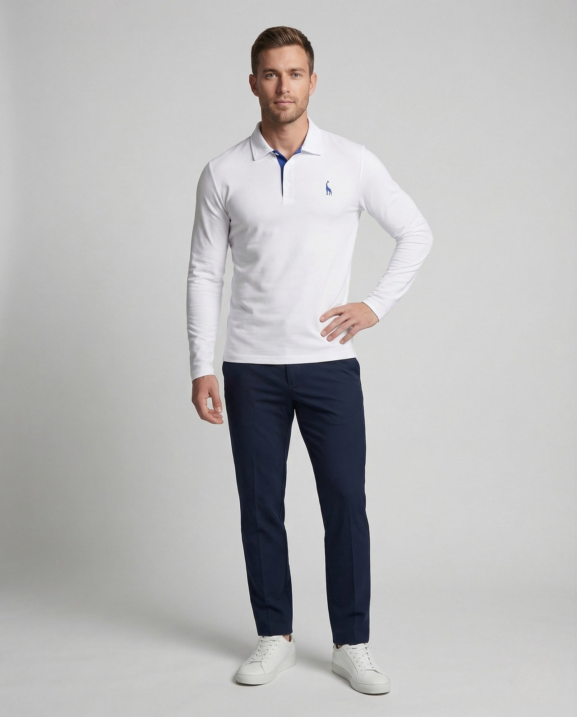 Herren Polo Langarm Baumwollpiqué Kentkragen Logo - Eveloria