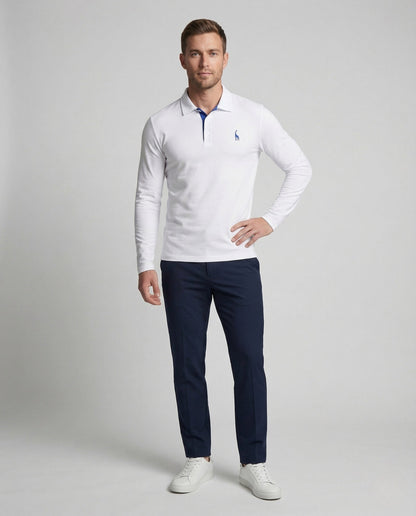 Herren Polo Langarm Baumwollpiqué Kentkragen Logo - Eveloria