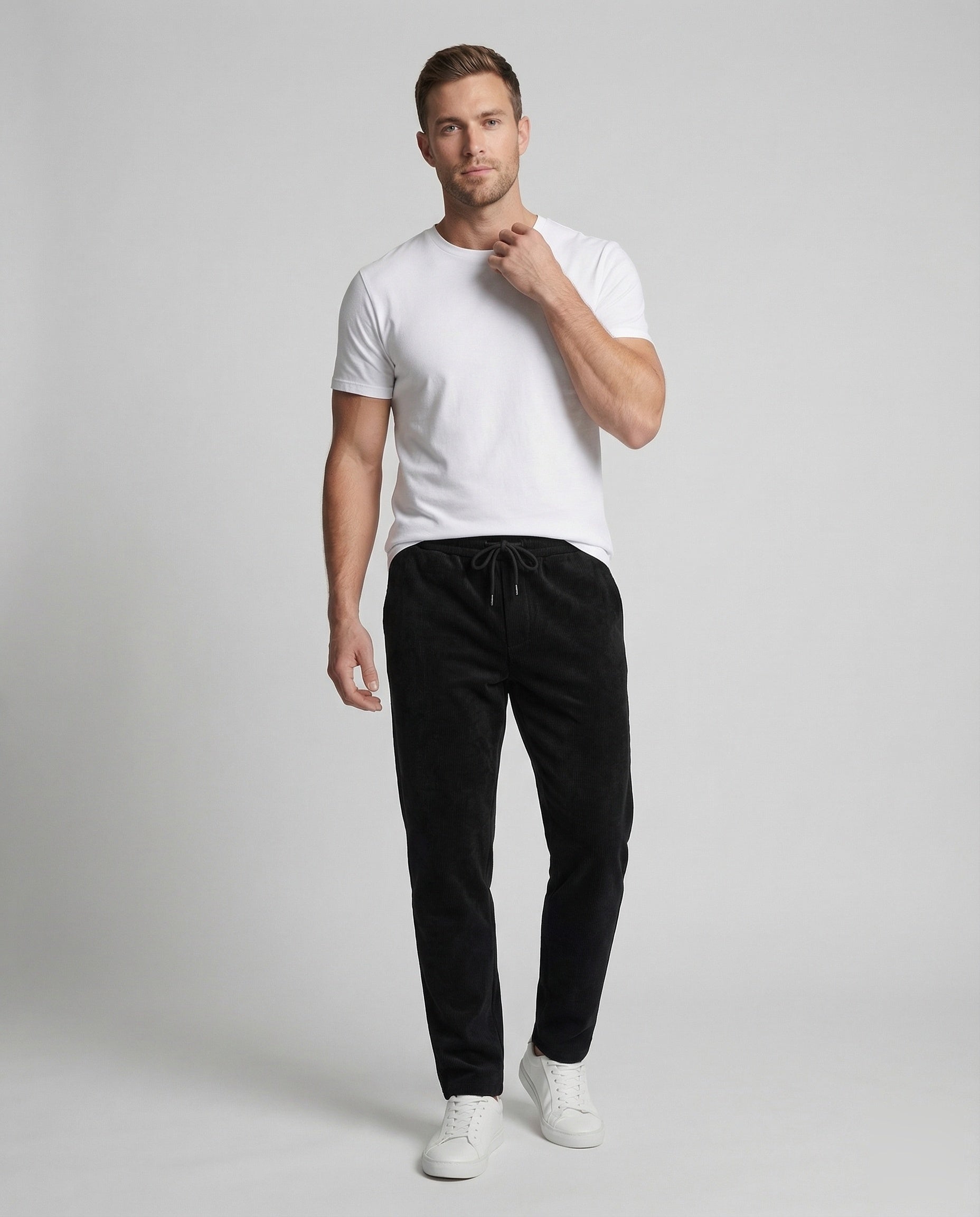 Herren Thermo Cordhose Fleece Elastisch Schwarz - Eveloria