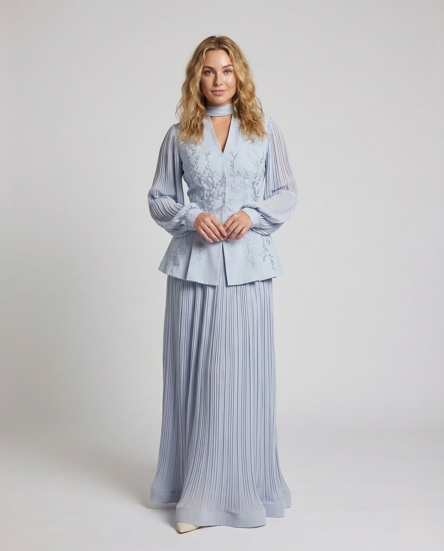 Damen Bluse Maxirock Set Plissee - Eveloria