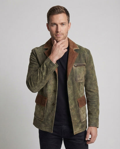 Herren Lederjacke Vintage Look Kontrastbesatz Schwarz - Eveloria