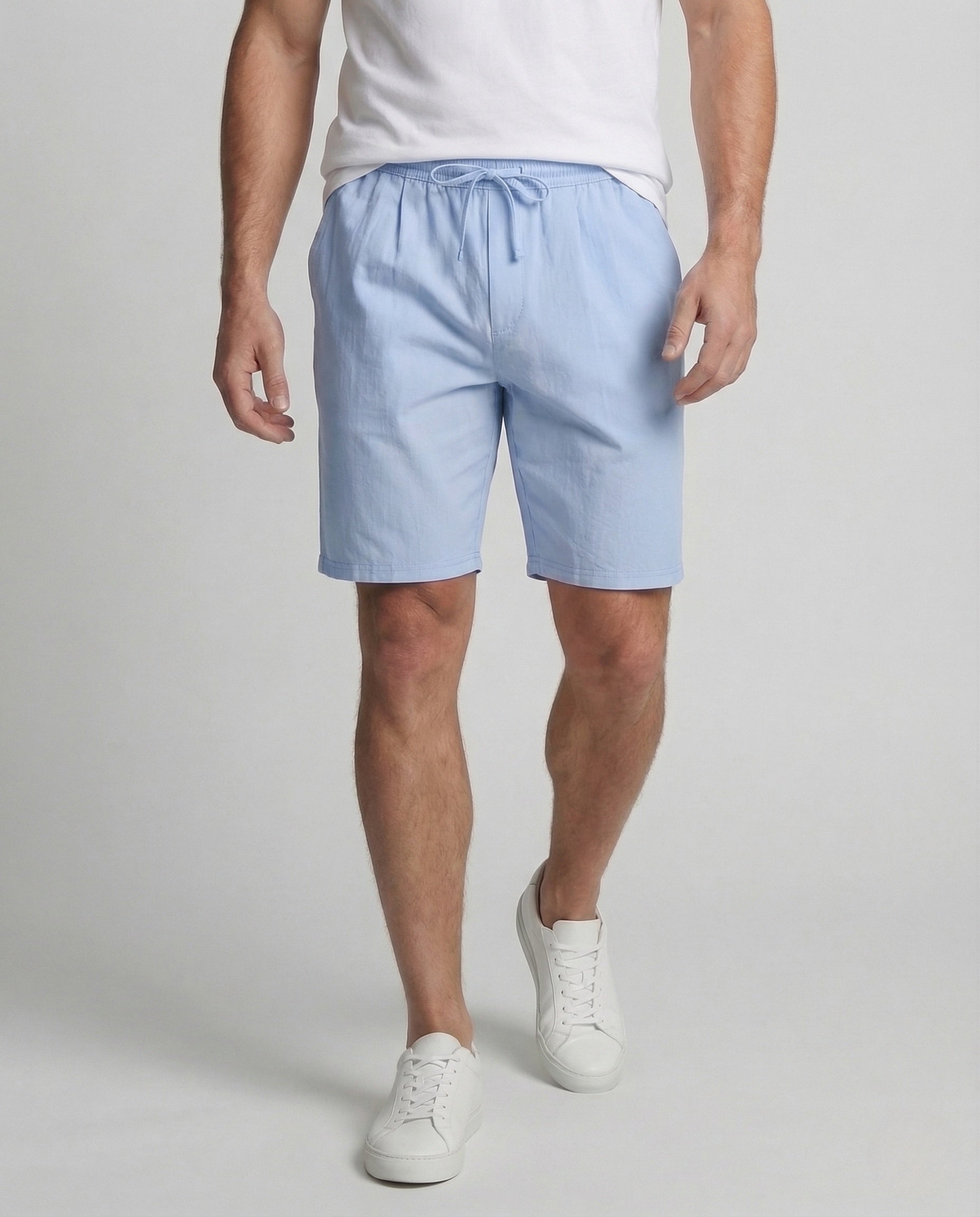 Herren Bermuda Leinen Elastischer Bund Beige - Eveloria
