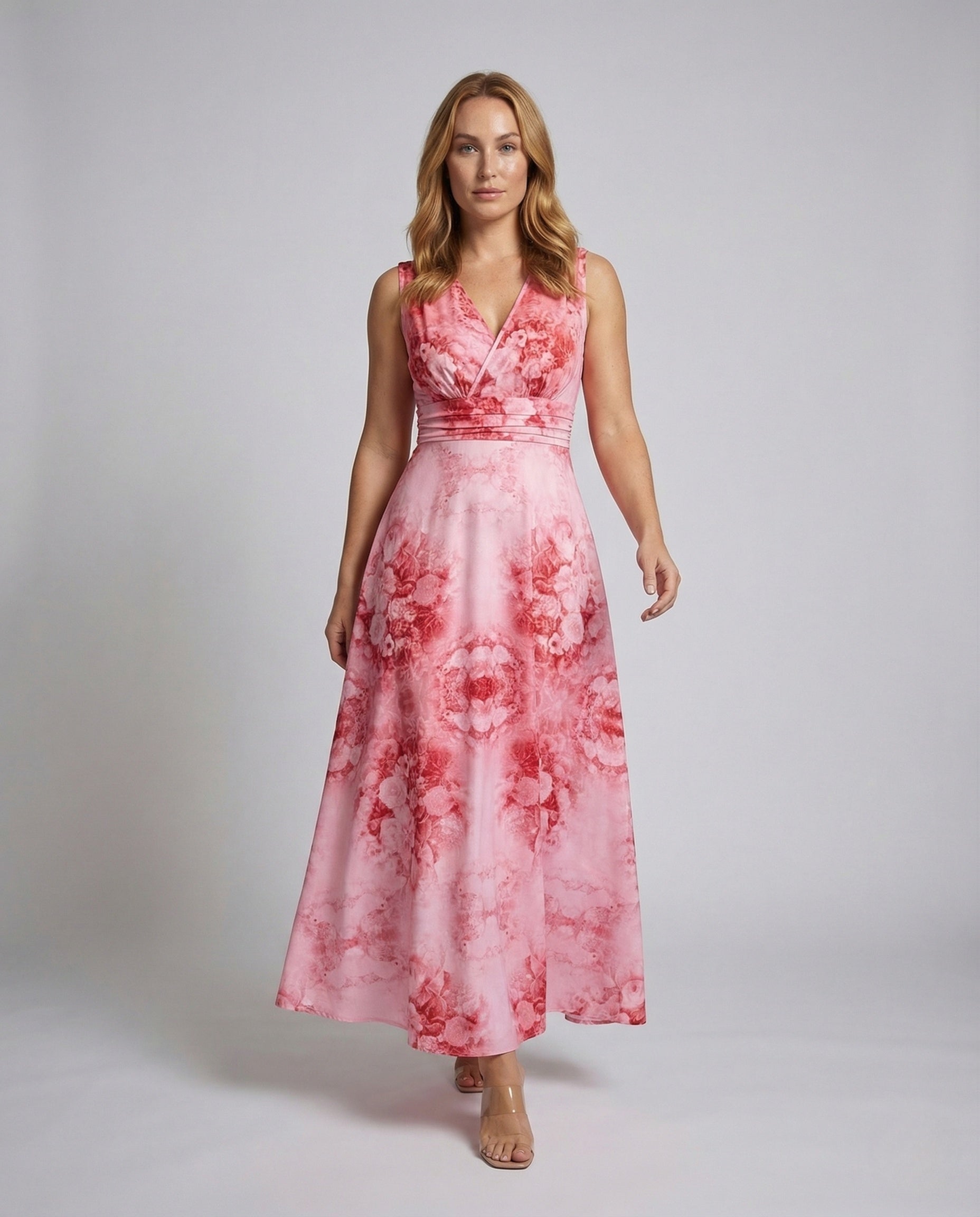 Damen Maxikleid A-Linie Floral Wickel Detail - Eveloria