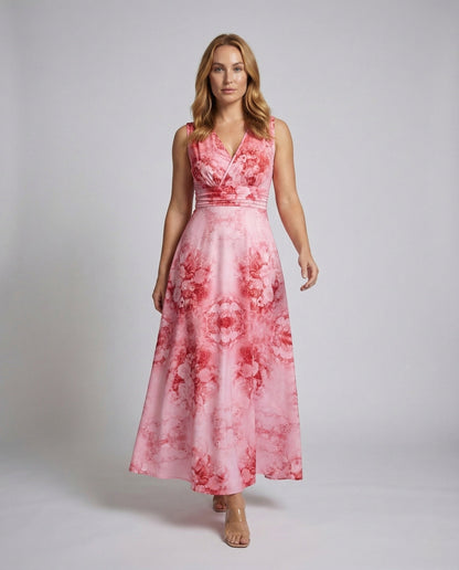 Damen Maxikleid A-Linie Floral Wickel Detail - Eveloria