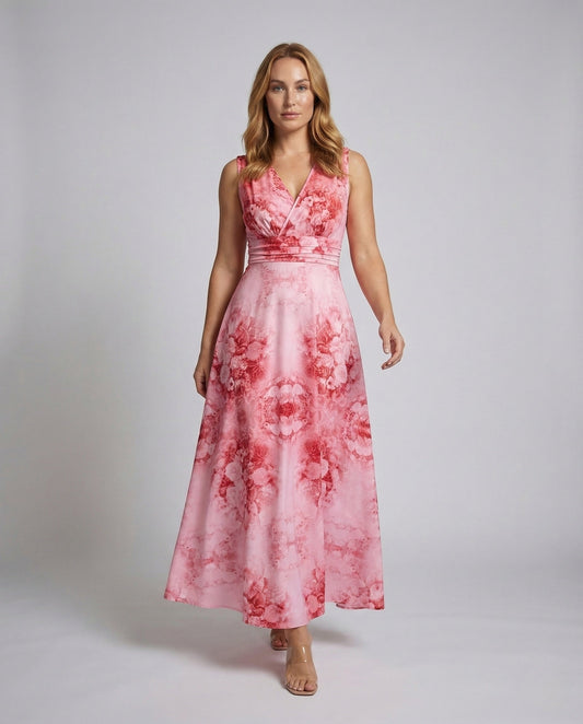 Damen Maxikleid A-Linie Floral Wickel Detail - Eveloria