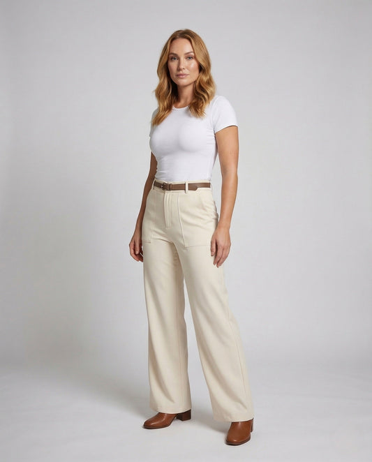 Damen High Waist Palazzohose Weites Bein Mit Gürtel - Eveloria