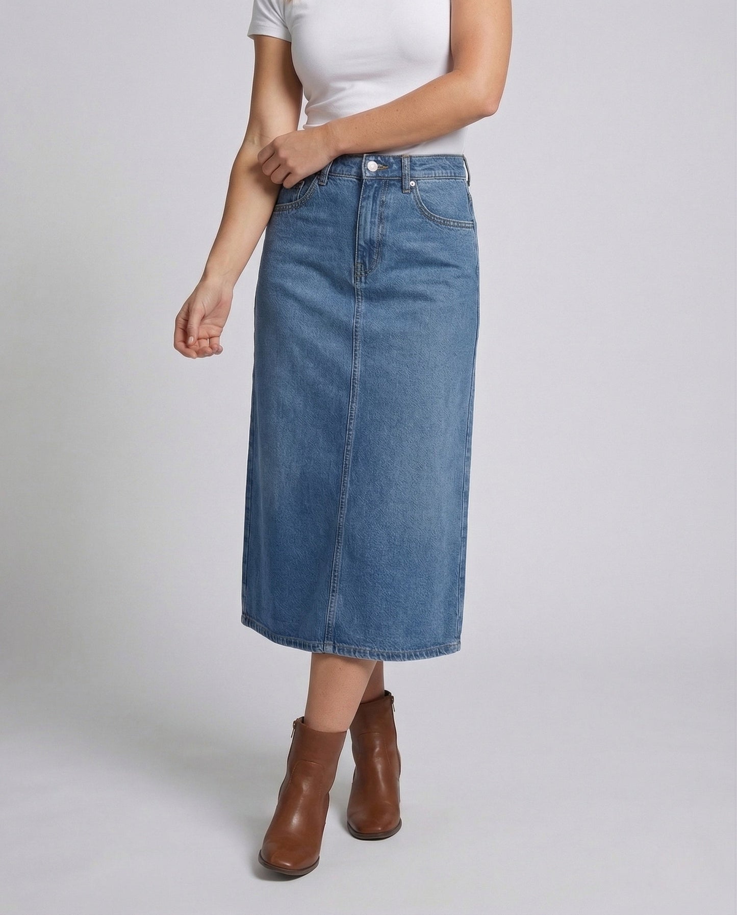 Damen Jeansrock Mittellang Mit Falte - Eveloria