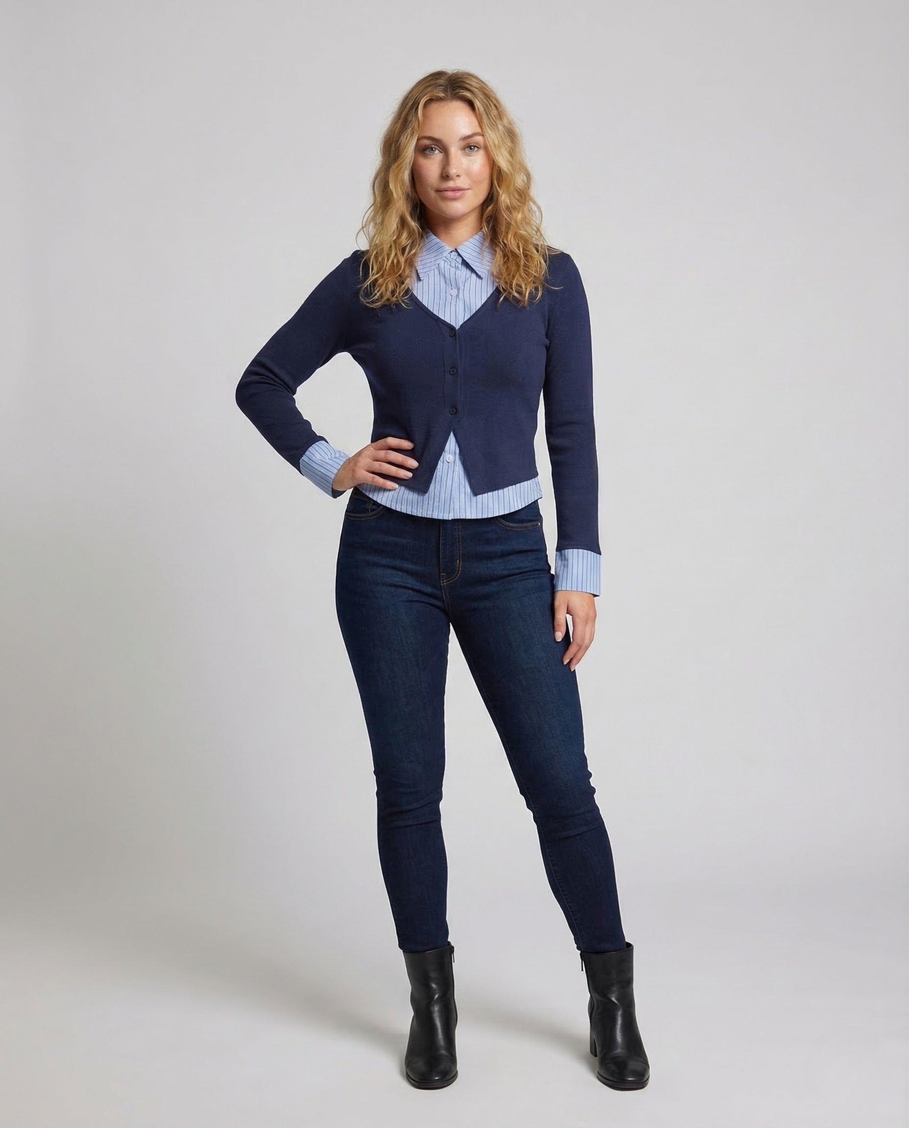 Damen Strickcardigan Mit Hemdkragen - Eveloria