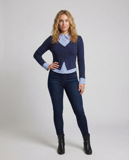 Damen Strickcardigan Mit Hemdkragen - Eveloria