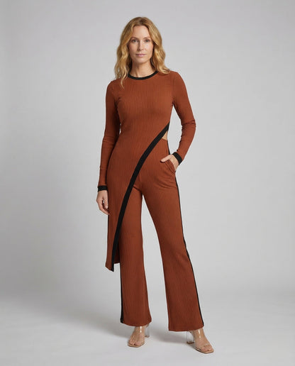 Damen Rippstrick Jumpsuit Schlaghose - Eveloria