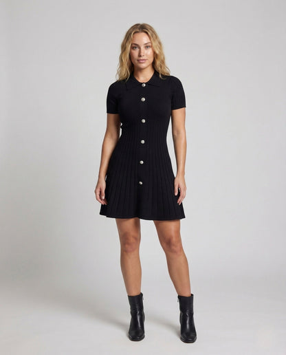 Damen Rippstrickkleid Mit Polokragen Und Knopfleiste - Eveloria