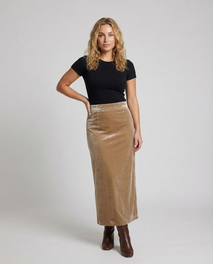 Damen Samt Midirock High Waist - Eveloria