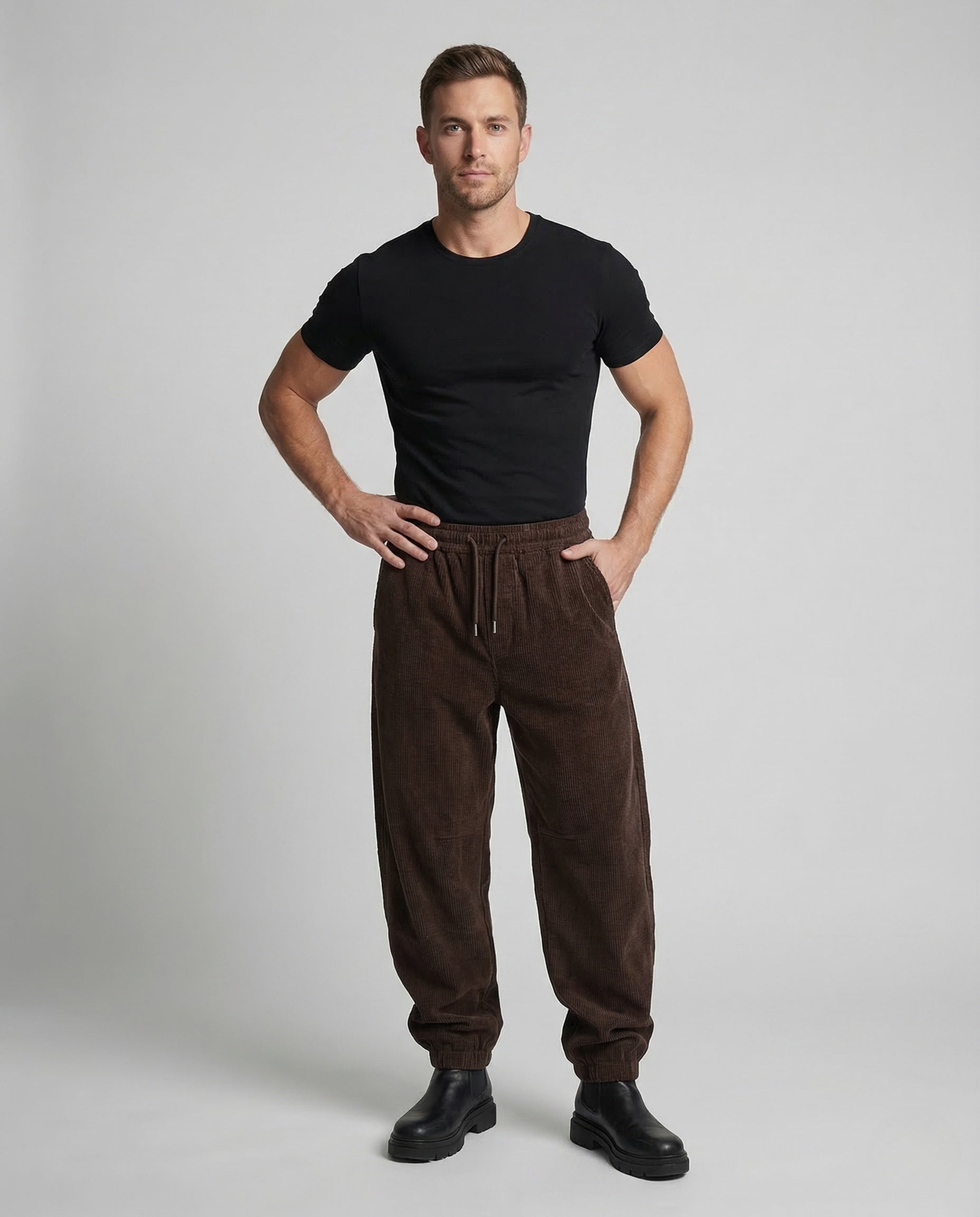 Herren Cordhose Weites Bein Bundfalten - Eveloria