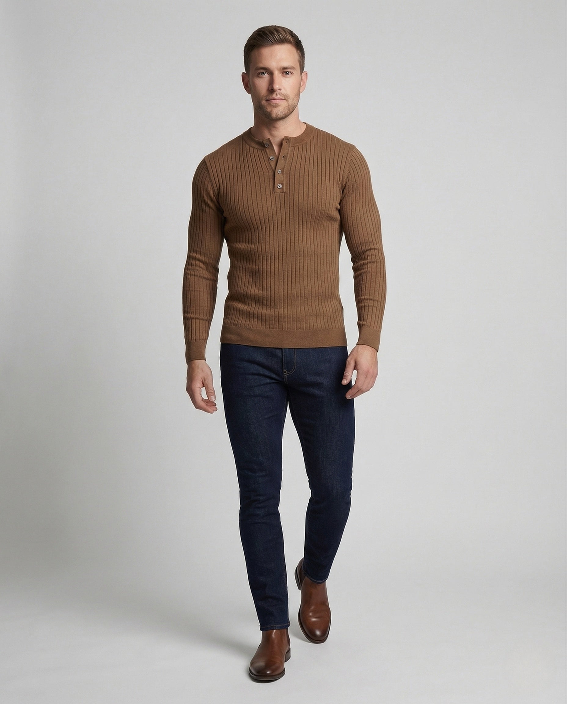 Herren Strickpullover Henley Knopfleiste - Eveloria
