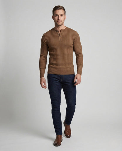 Herren Strickpullover Henley Knopfleiste - Eveloria