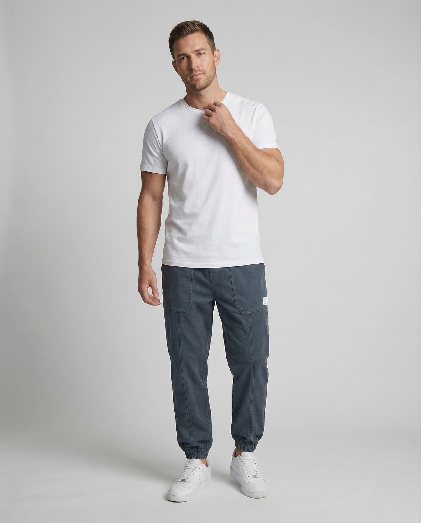 Herren Slim Jogginghose Baumwollmix Cargo Taschen Schwarz - Eveloria